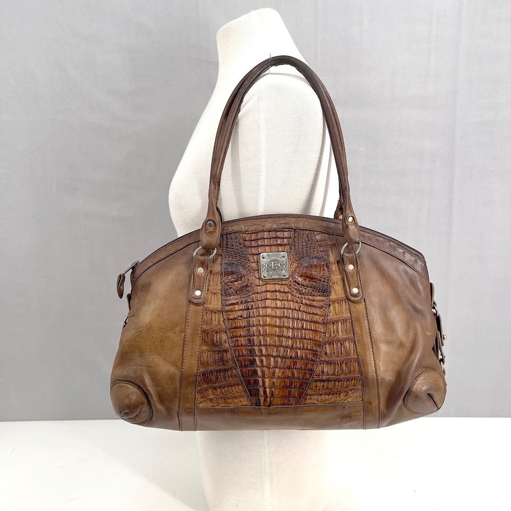 Vintage Genuine Crocodile Skin Leather Brown  Shoulder Bag Purse Satchel Large